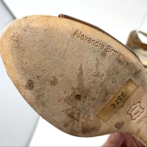 Alexandre Birman Brown Leather Raffia Wedge Sandals Size 38.5 - Picture 8 of 11